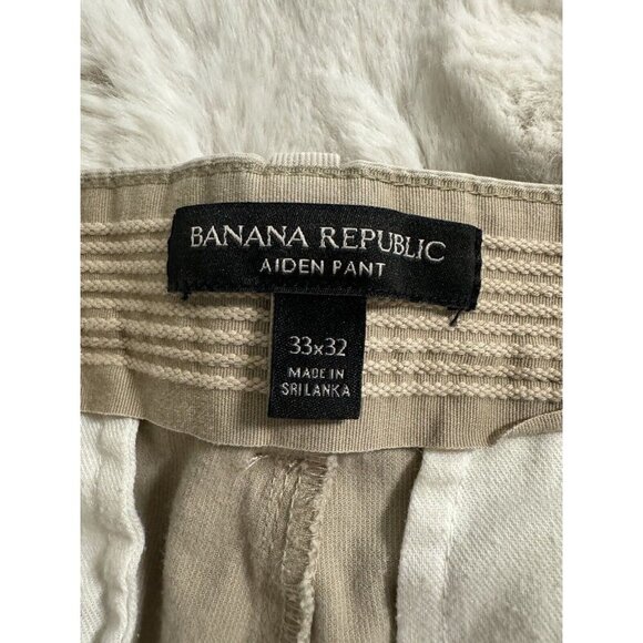 Banana Republic Pants Men 33x 32 Beige Aiden Chino Flat Front Classiccore Preppy - Picture 4 of 8